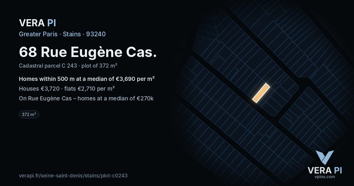 68 Rue Eugène Cas, Stains at night – the plot lit, the parcels around coloured by the prices near them
