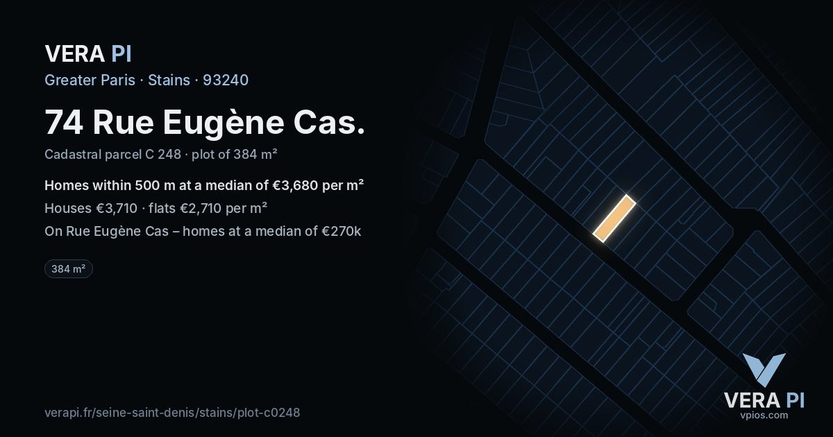 74 Rue Eugène Cas, Stains at night – the plot lit, the parcels around coloured by the prices near them