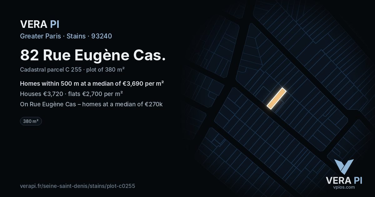 82 Rue Eugène Cas, Stains at night – the plot lit, the parcels around coloured by the prices near them