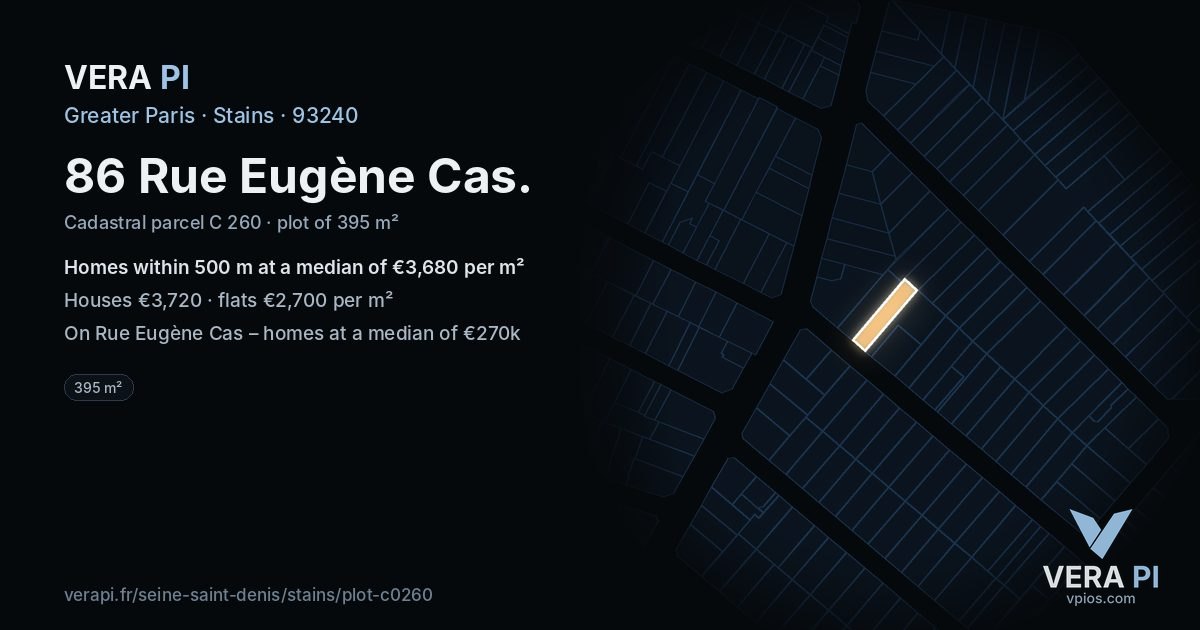 86 Rue Eugène Cas, Stains at night – the plot lit, the parcels around coloured by the prices near them