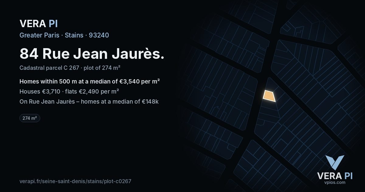 84 Rue Jean Jaurès, Stains at night – the plot lit, the parcels around coloured by the prices near them