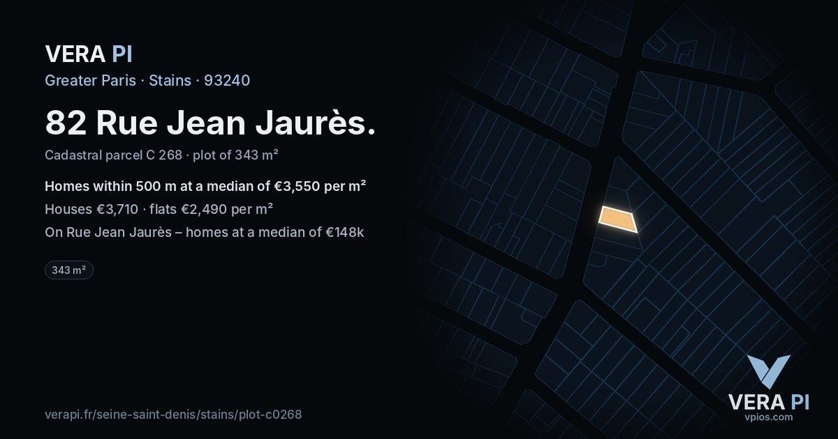 82 Rue Jean Jaurès, Stains at night – the plot lit, the parcels around coloured by the prices near them