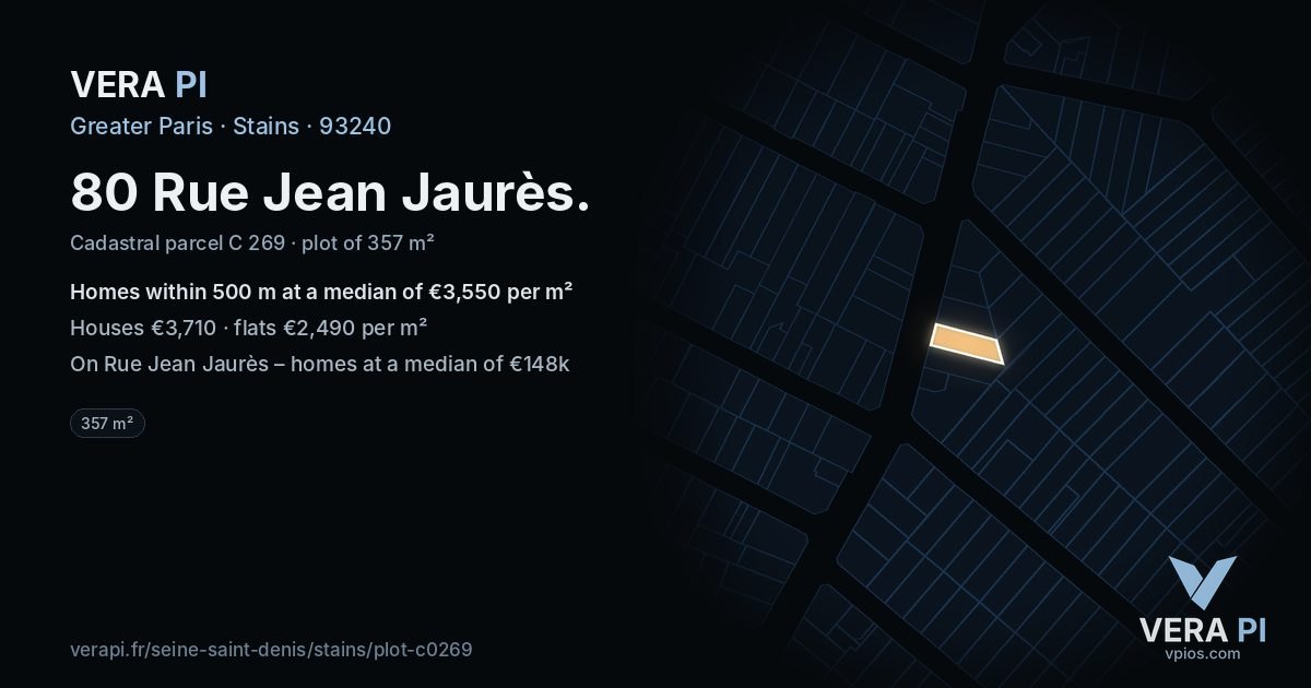 80 Rue Jean Jaurès, Stains at night – the plot lit, the parcels around coloured by the prices near them
