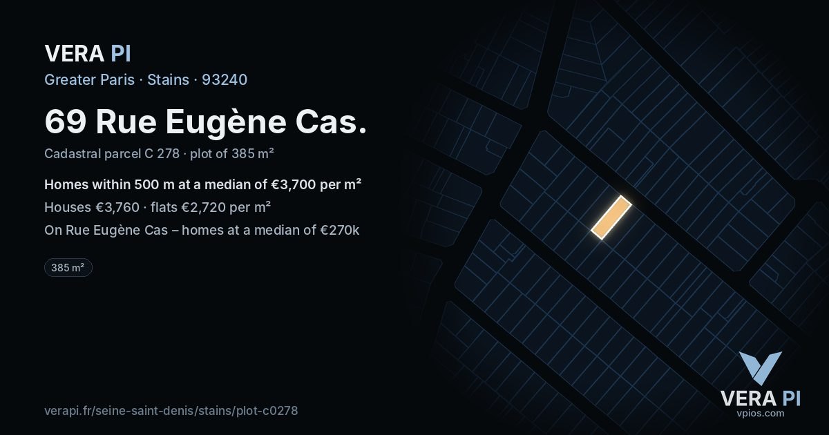 69 Rue Eugène Cas, Stains at night – the plot lit, the parcels around coloured by the prices near them