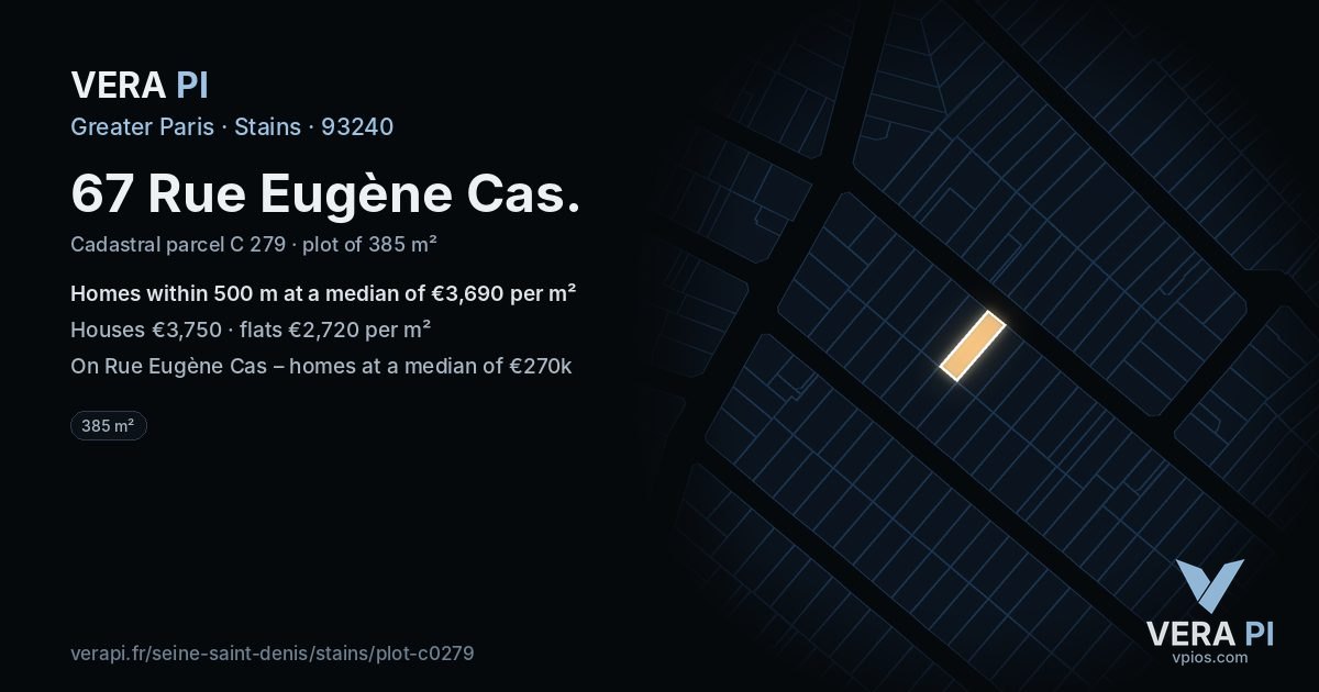 67 Rue Eugène Cas, Stains at night – the plot lit, the parcels around coloured by the prices near them