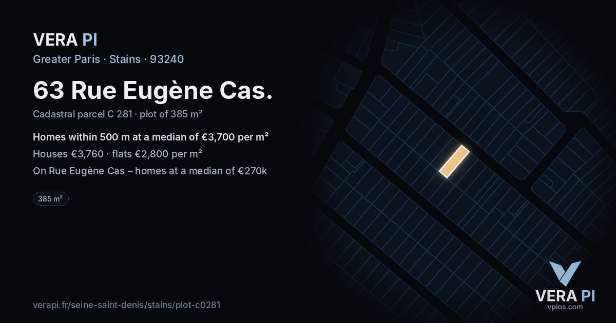 63 Rue Eugène Cas, Stains at night – the plot lit, the parcels around coloured by the prices near them