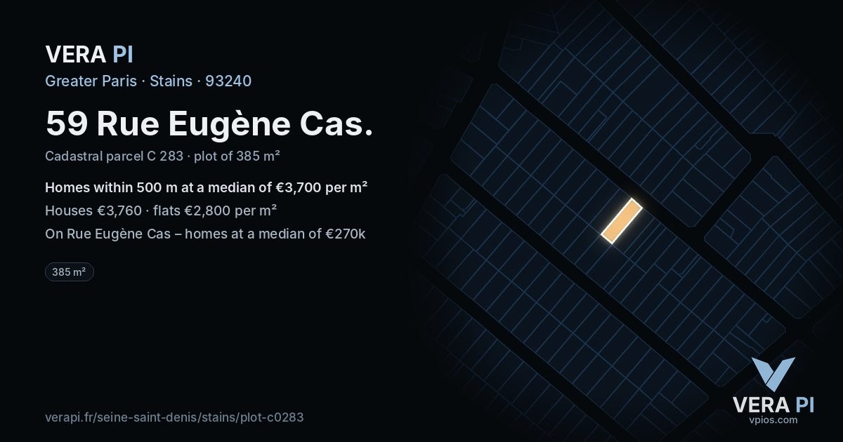 59 Rue Eugène Cas, Stains at night – the plot lit, the parcels around coloured by the prices near them