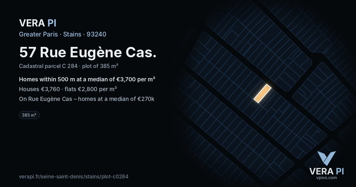 57 Rue Eugène Cas, Stains at night – the plot lit, the parcels around coloured by the prices near them