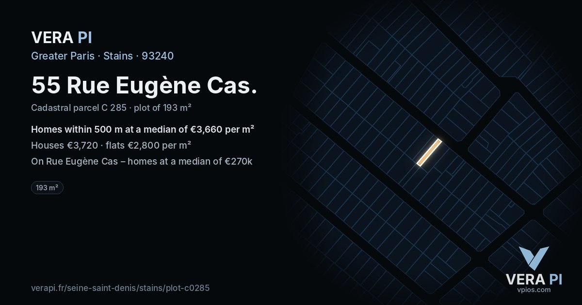 55 Rue Eugène Cas, Stains at night – the plot lit, the parcels around coloured by the prices near them