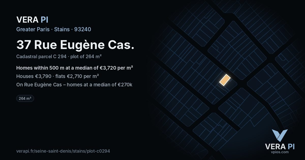 37 Rue Eugène Cas, Stains at night – the plot lit, the parcels around coloured by the prices near them