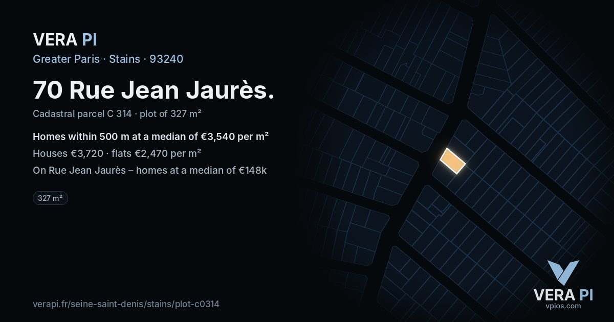 70 Rue Jean Jaurès, Stains at night – the plot lit, the parcels around coloured by the prices near them