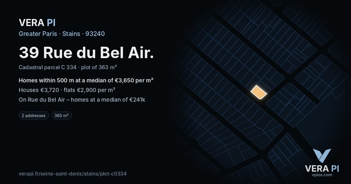 39 Rue du Bel Air, Stains at night – the plot lit, the parcels around coloured by the prices near them