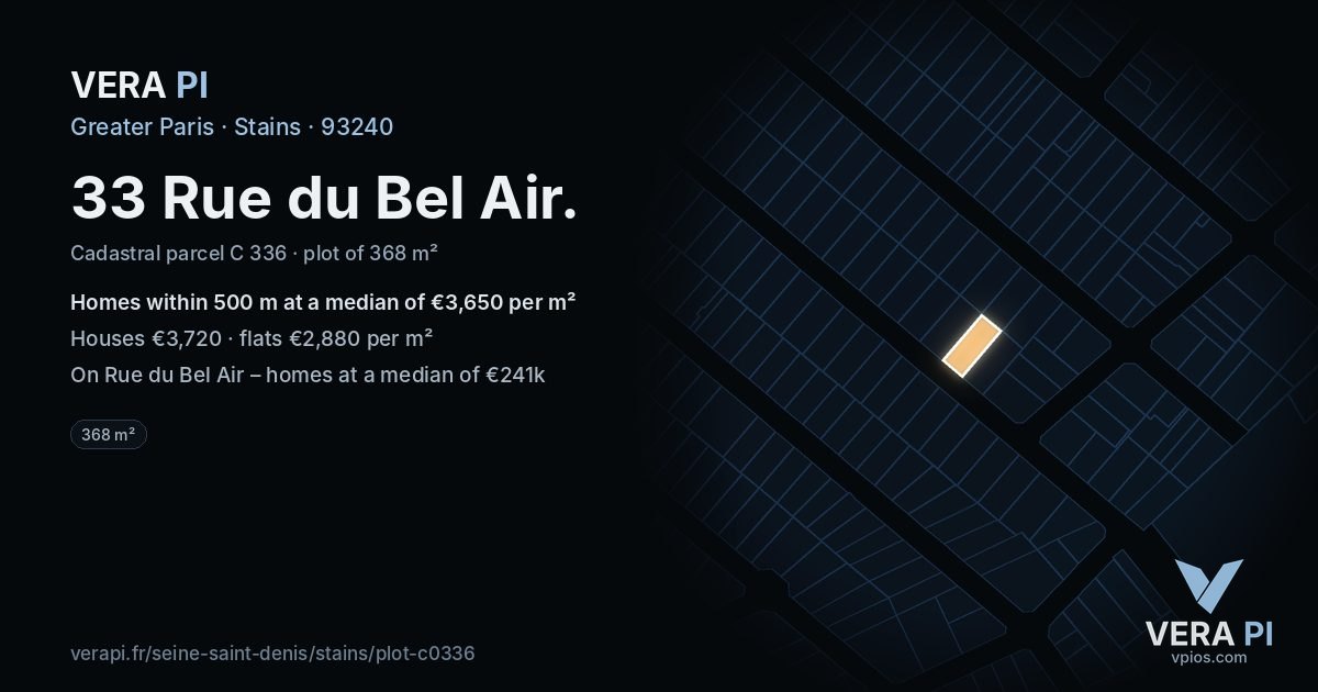 33 Rue du Bel Air, Stains at night – the plot lit, the parcels around coloured by the prices near them