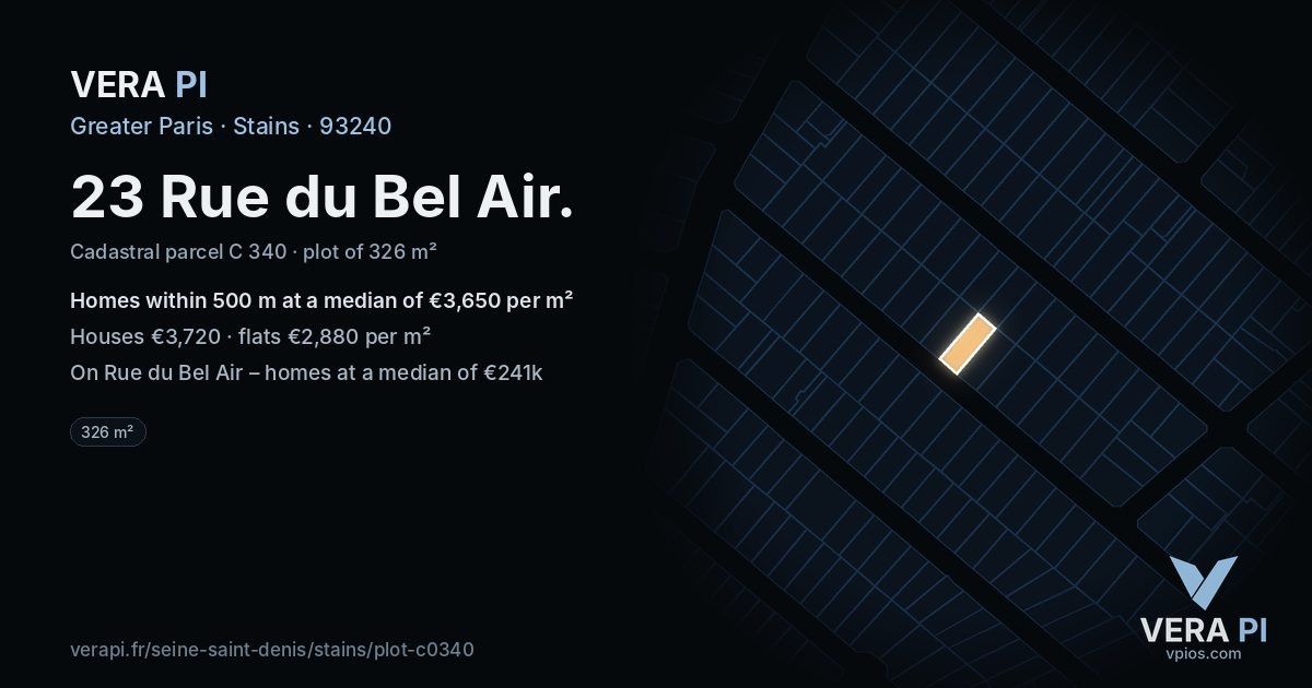 23 Rue du Bel Air, Stains at night – the plot lit, the parcels around coloured by the prices near them