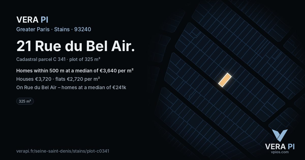 21 Rue du Bel Air, Stains at night – the plot lit, the parcels around coloured by the prices near them