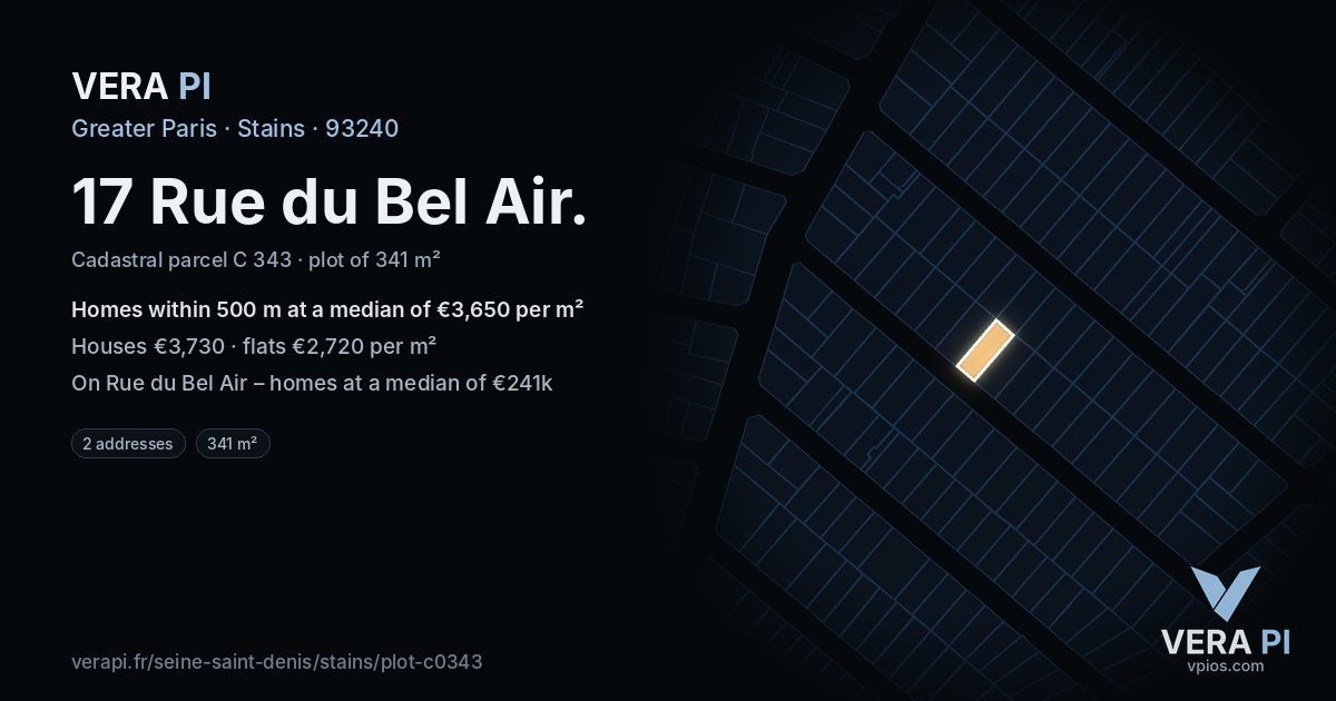 17 Rue du Bel Air, Stains at night – the plot lit, the parcels around coloured by the prices near them
