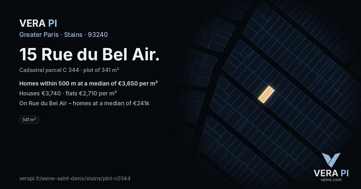 15 Rue du Bel Air, Stains at night – the plot lit, the parcels around coloured by the prices near them