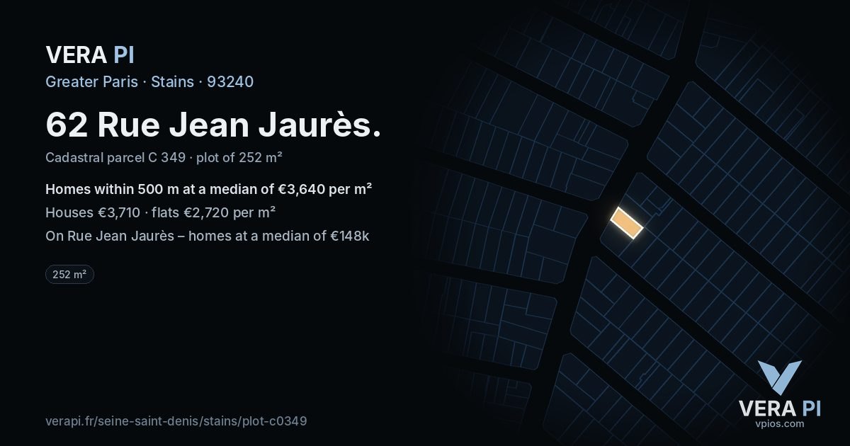 62 Rue Jean Jaurès, Stains at night – the plot lit, the parcels around coloured by the prices near them