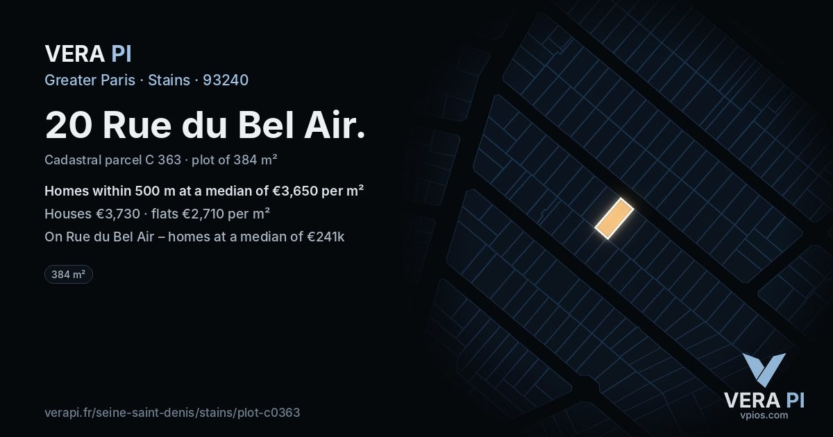 20 Rue du Bel Air, Stains at night – the plot lit, the parcels around coloured by the prices near them