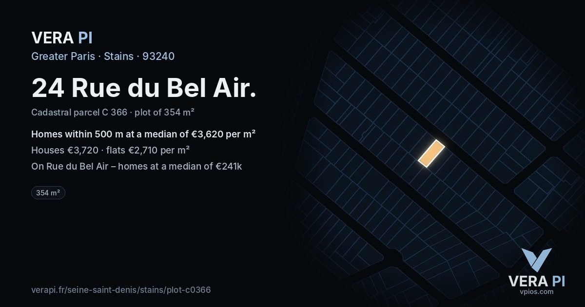 24 Rue du Bel Air, Stains at night – the plot lit, the parcels around coloured by the prices near them