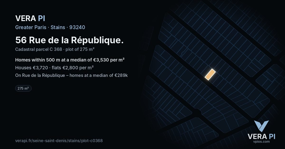 56 Rue de la République, Stains at night – the plot lit, the parcels around coloured by the prices near them
