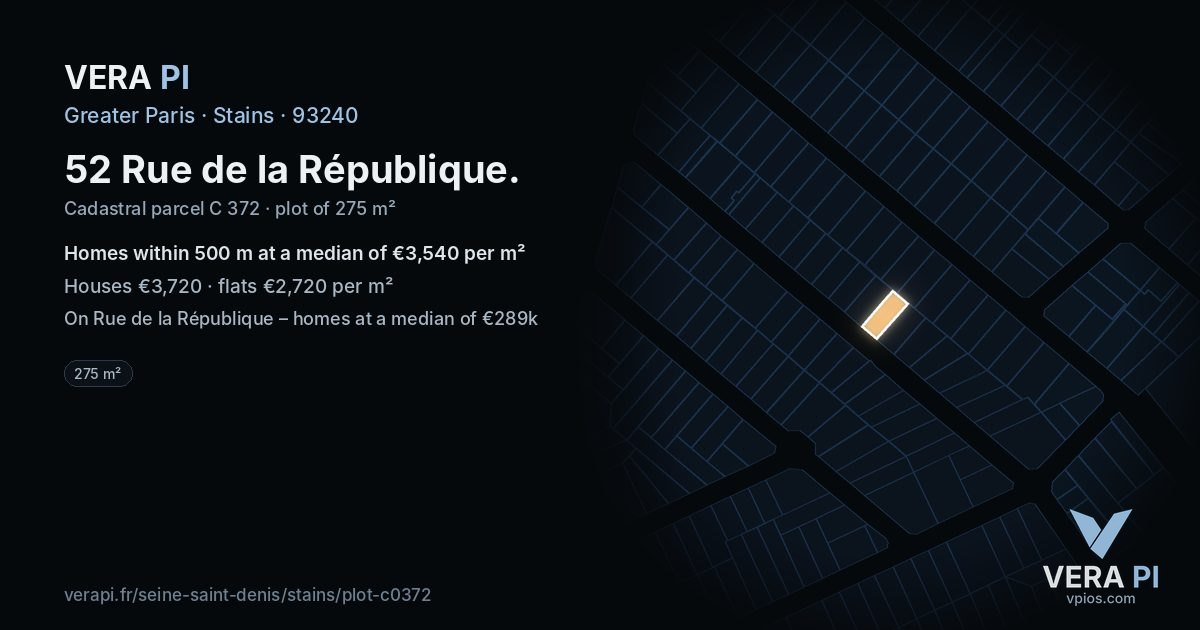 52 Rue de la République, Stains at night – the plot lit, the parcels around coloured by the prices near them
