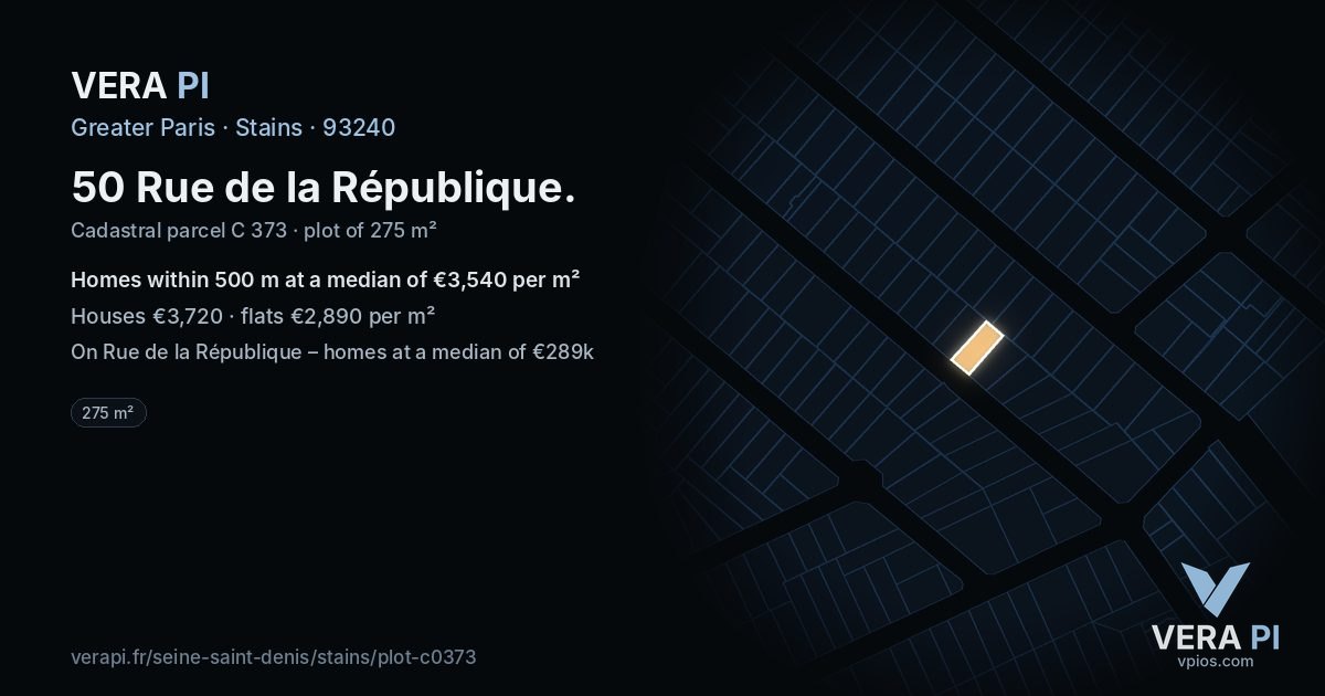 50 Rue de la République, Stains at night – the plot lit, the parcels around coloured by the prices near them