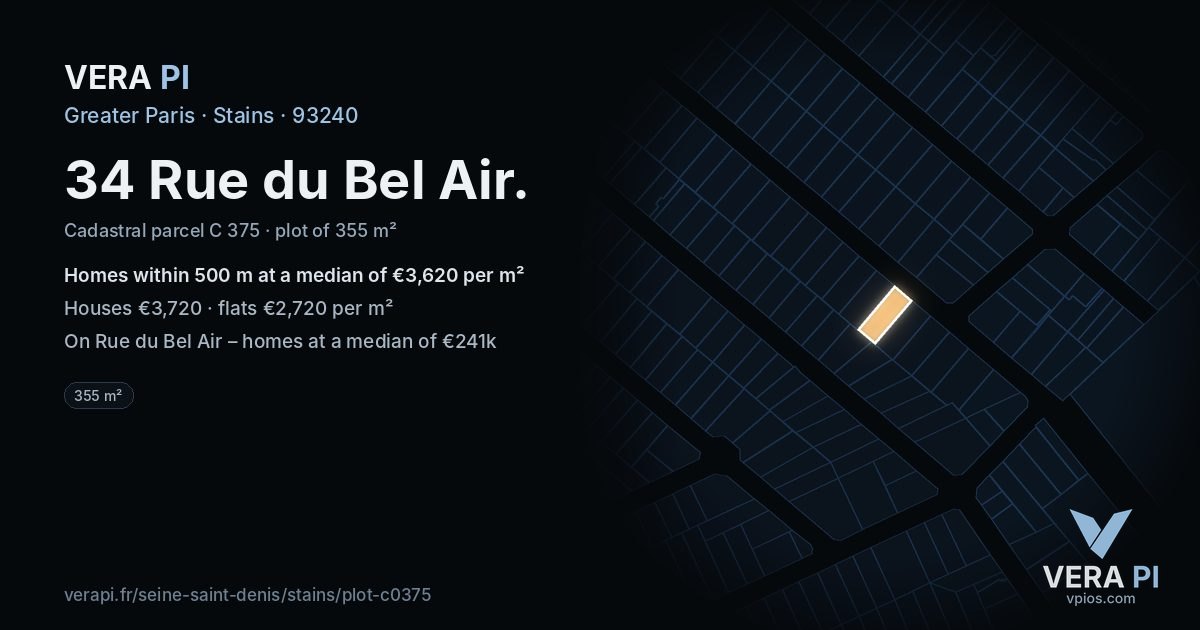 34 Rue du Bel Air, Stains at night – the plot lit, the parcels around coloured by the prices near them
