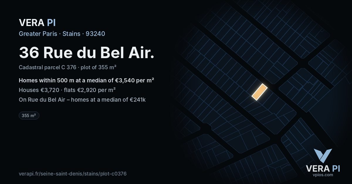 36 Rue du Bel Air, Stains at night – the plot lit, the parcels around coloured by the prices near them