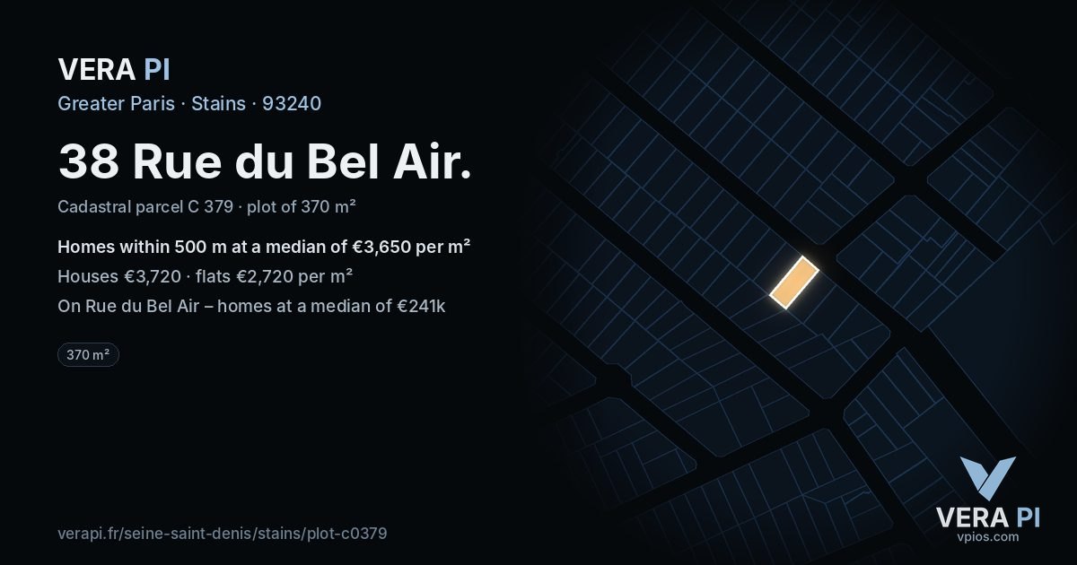 38 Rue du Bel Air, Stains at night – the plot lit, the parcels around coloured by the prices near them