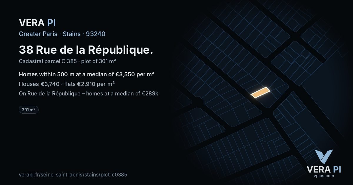 38 Rue de la République, Stains at night – the plot lit, the parcels around coloured by the prices near them