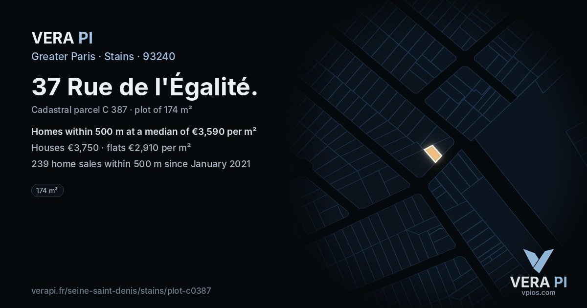 37 Rue de l'Égalité, Stains at night – the plot lit, the parcels around coloured by the prices near them