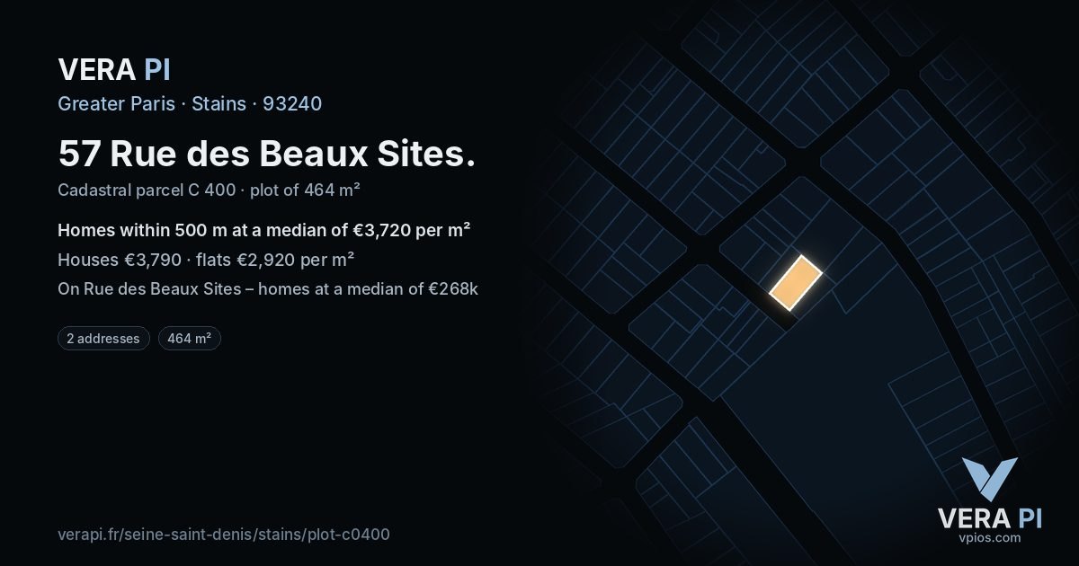 57 Rue des Beaux Sites, Stains at night – the plot lit, the parcels around coloured by the prices near them