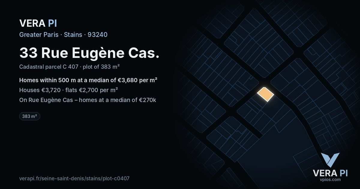 33 Rue Eugène Cas, Stains at night – the plot lit, the parcels around coloured by the prices near them