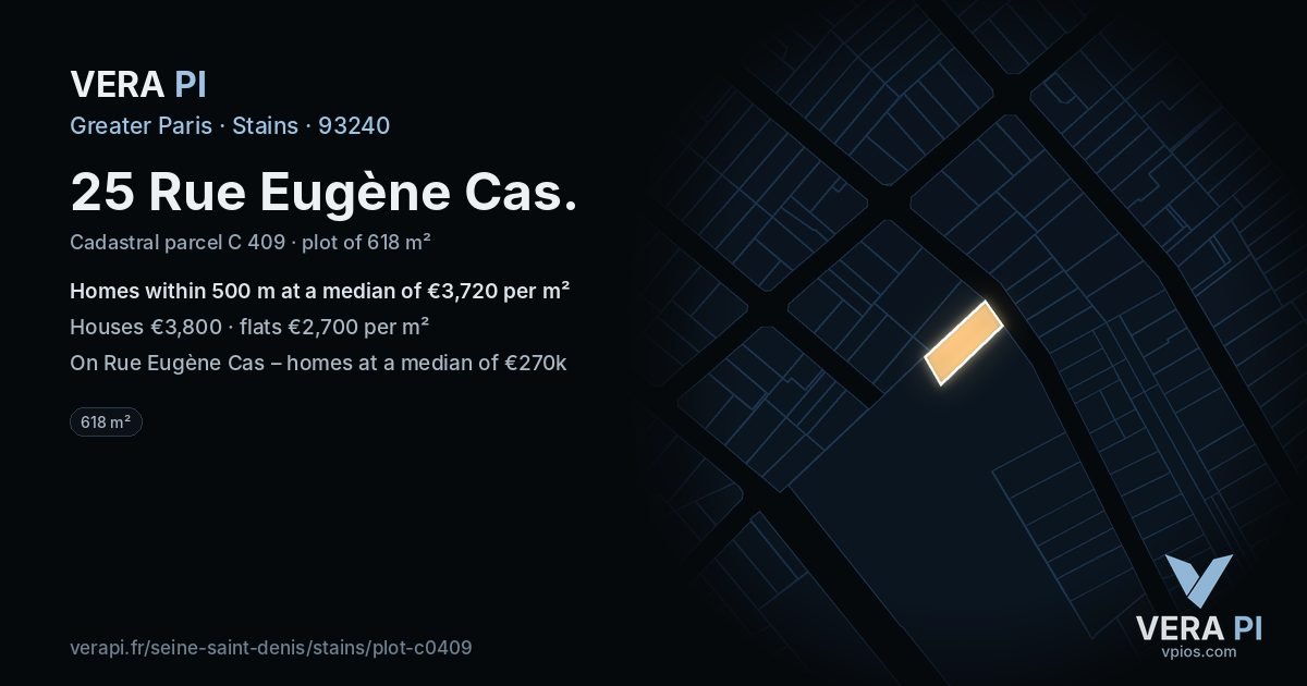 25 Rue Eugène Cas, Stains at night – the plot lit, the parcels around coloured by the prices near them