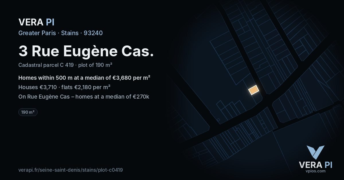 3 Rue Eugène Cas, Stains at night – the plot lit, the parcels around coloured by the prices near them