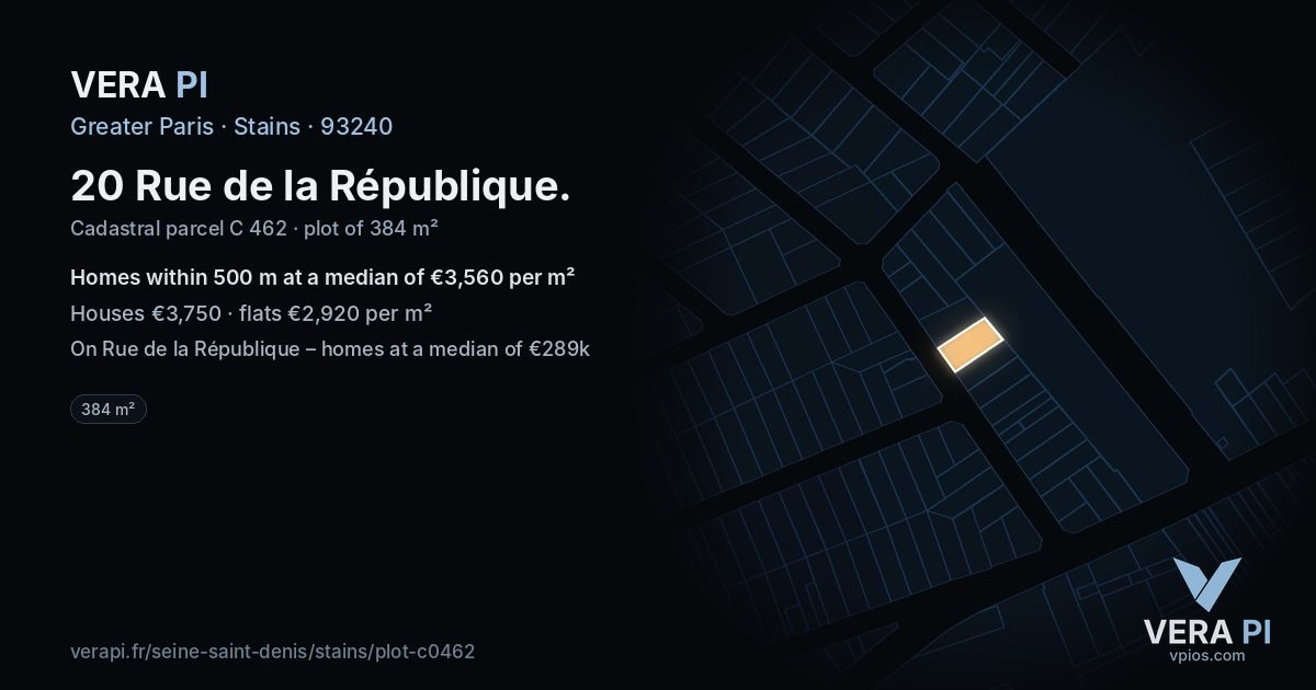 20 Rue de la République, Stains at night – the plot lit, the parcels around coloured by the prices near them