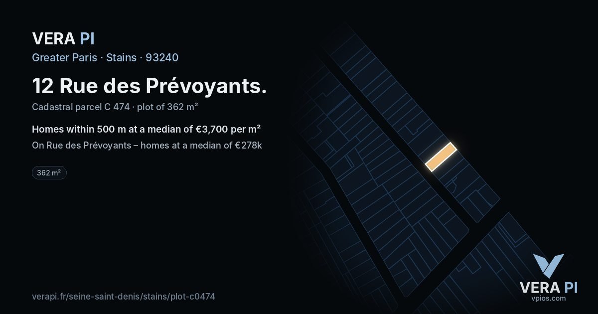 12 Rue des Prévoyants, Stains at night – the plot lit, the parcels around coloured by the prices near them