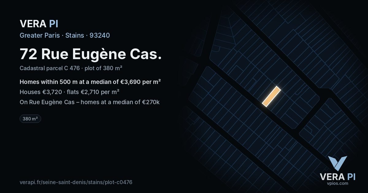 72 Rue Eugène Cas, Stains at night – the plot lit, the parcels around coloured by the prices near them