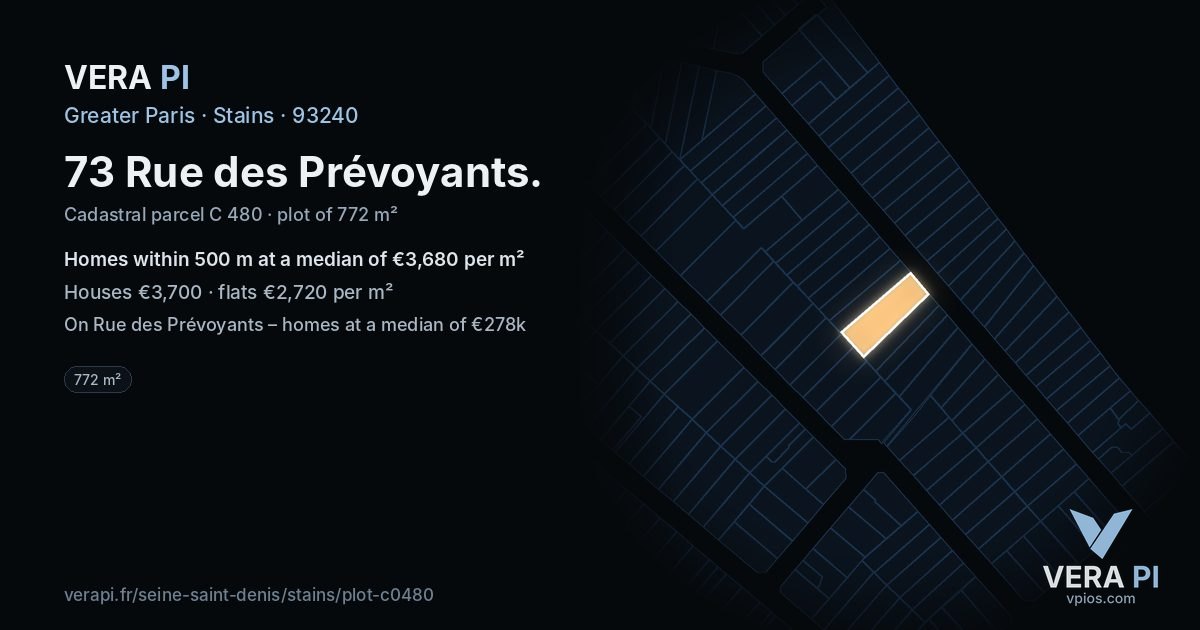 73 Rue des Prévoyants, Stains at night – the plot lit, the parcels around coloured by the prices near them