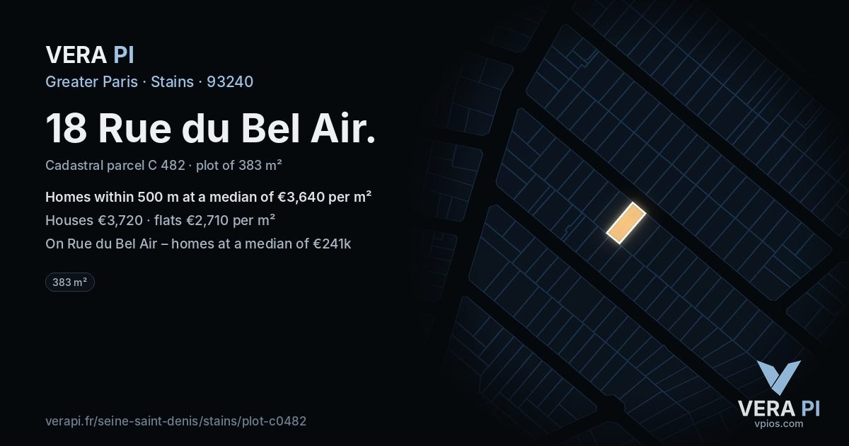18 Rue du Bel Air, Stains at night – the plot lit, the parcels around coloured by the prices near them