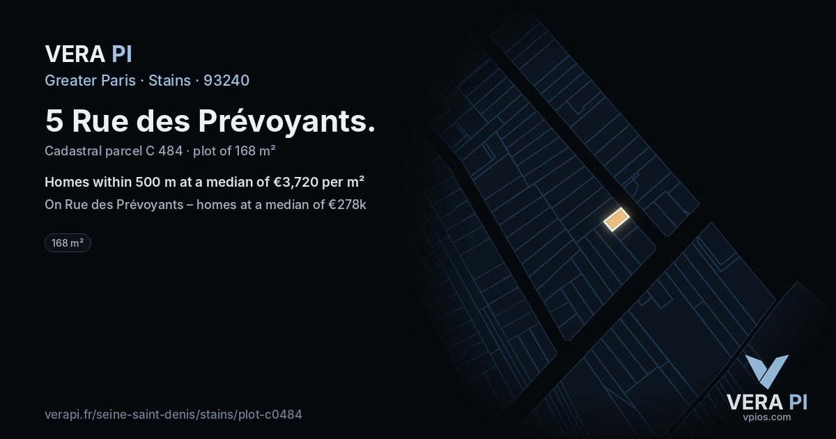 5 Rue des Prévoyants, Stains at night – the plot lit, the parcels around coloured by the prices near them