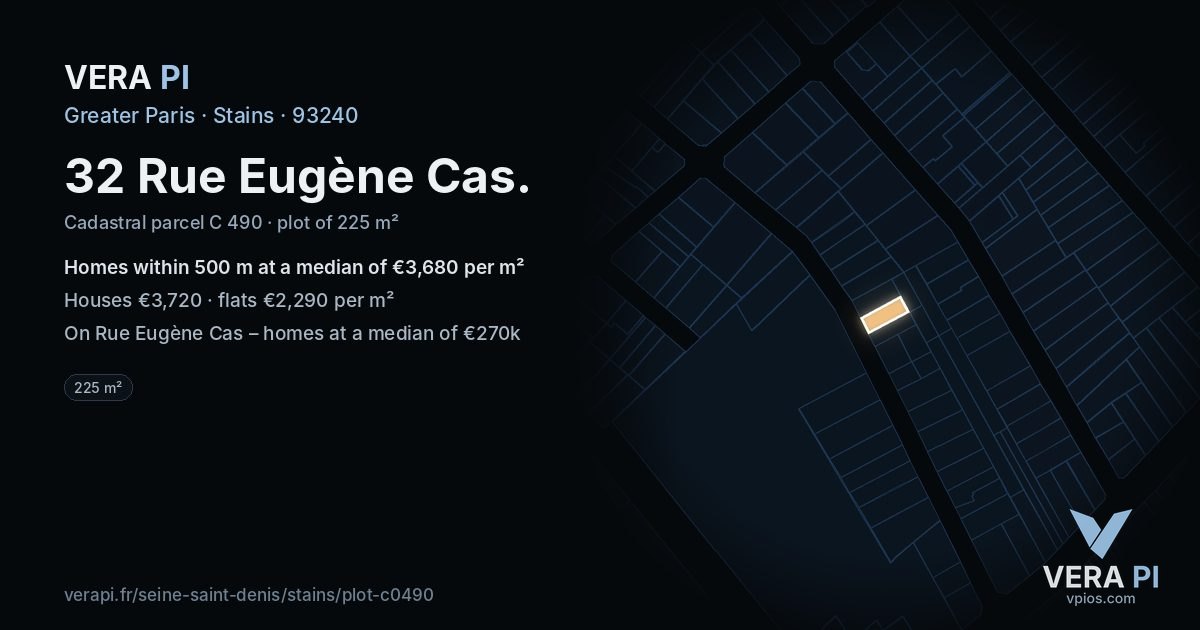 32 Rue Eugène Cas, Stains at night – the plot lit, the parcels around coloured by the prices near them