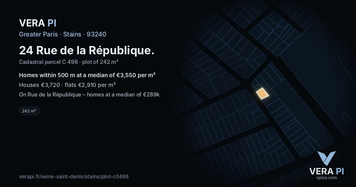 24 Rue de la République, Stains at night – the plot lit, the parcels around coloured by the prices near them