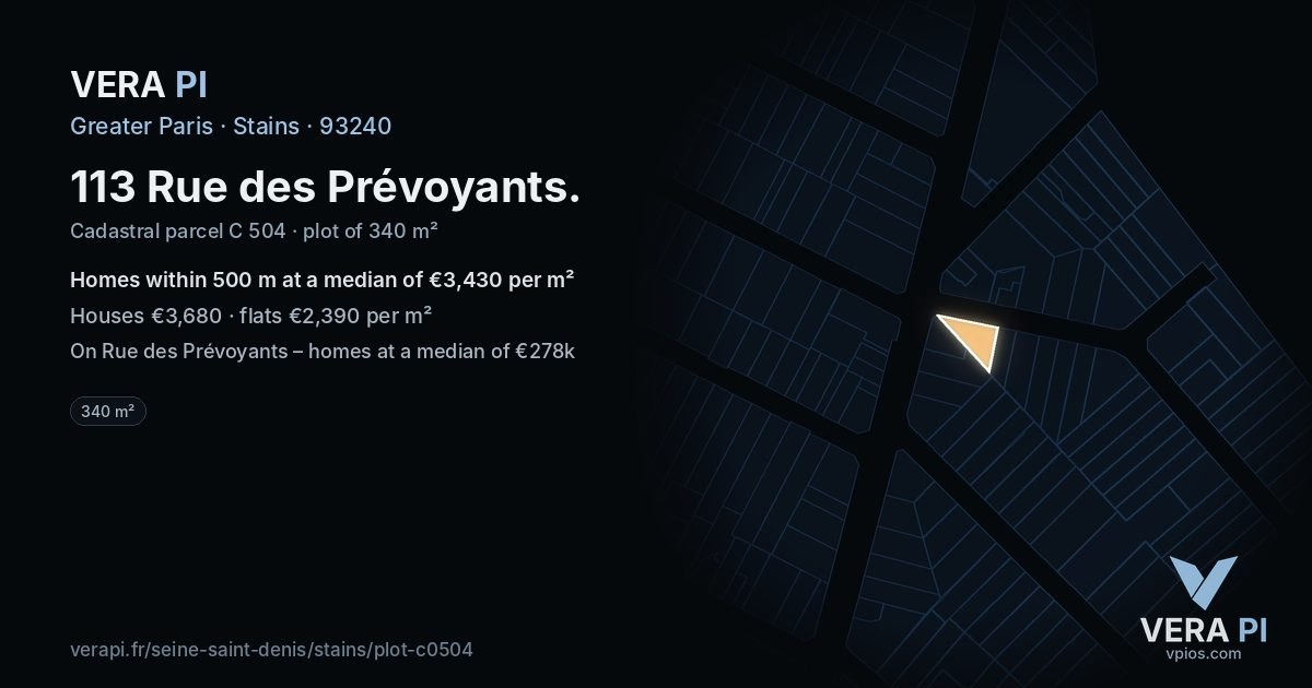 113 Rue des Prévoyants, Stains at night – the plot lit, the parcels around coloured by the prices near them
