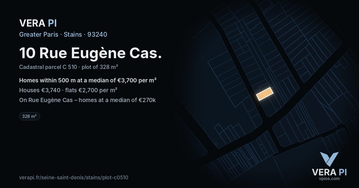 10 Rue Eugène Cas, Stains at night – the plot lit, the parcels around coloured by the prices near them