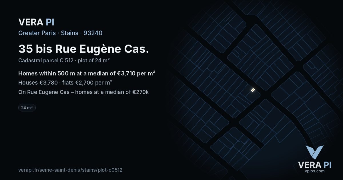 35 bis Rue Eugène Cas, Stains at night – the plot lit, the parcels around coloured by the prices near them