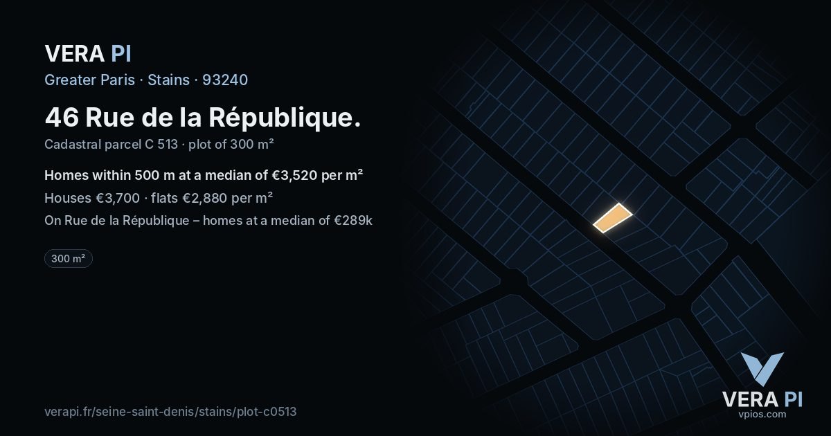 46 Rue de la République, Stains at night – the plot lit, the parcels around coloured by the prices near them