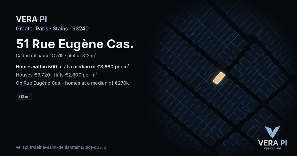 51 Rue Eugène Cas, Stains at night – the plot lit, the parcels around coloured by the prices near them