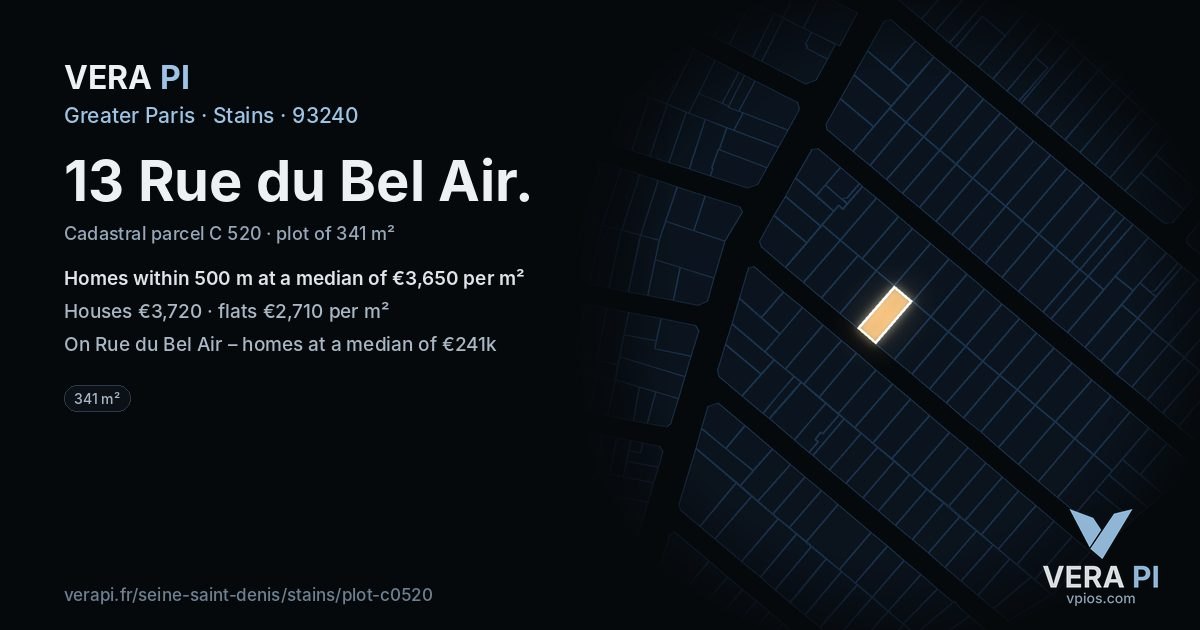 13 Rue du Bel Air, Stains at night – the plot lit, the parcels around coloured by the prices near them